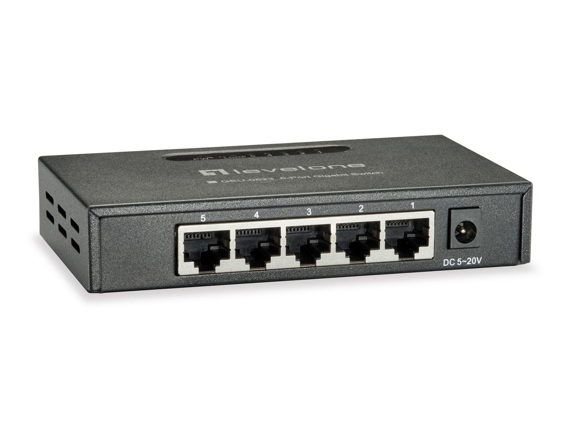LevelOne GEU-0523 switch di rete Non gestito Gigabit Ethernet [10/100/1000] Nero (LevelOne Switch 5x GBit Unmanaged)