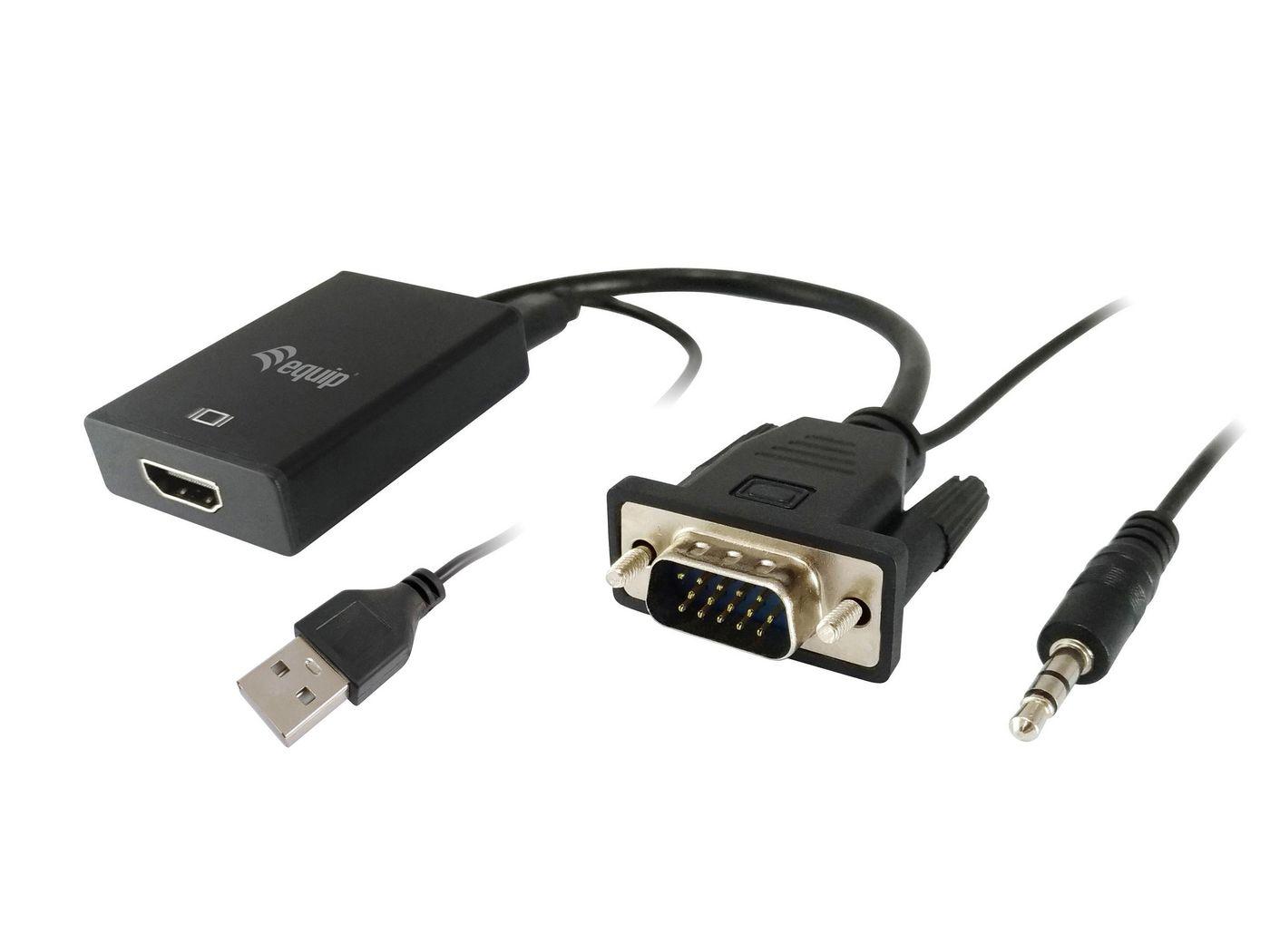 Equip 119038 cavo e adattatore video 0,2 m VGA (D-Sub) + 3.5mm DVI-D + USB Nero