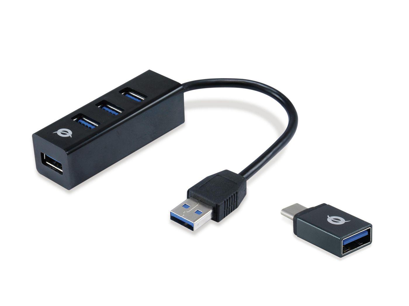 Conceptronic HUBBIES04B hub di interfaccia USB 3.2 Gen 1 3.1 Gen 1 Type-A 5000 Mbit/s Nero (Hubbies 4-Port Usb 3.0 Hub - With U