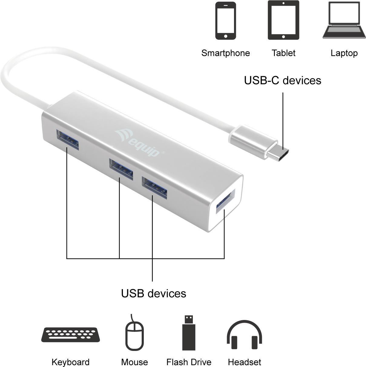 Equip 128958 hub di interfaccia USB 3.2 Gen 1 [3.1 Gen 1] Type-C 5000 Mbit/s Argento (Equip 128958 interface hub USB 3.2 Gen)