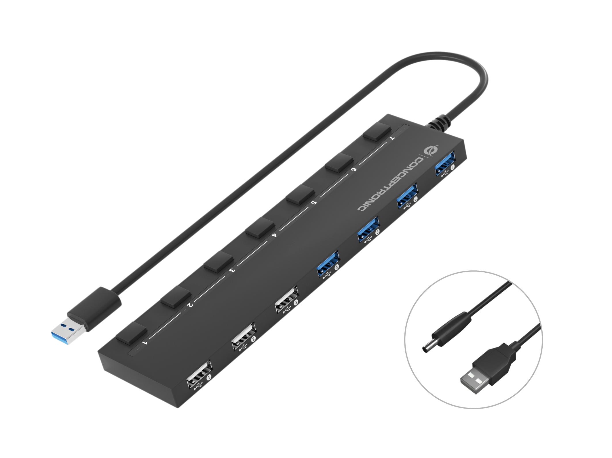 Conceptronic HUBBIES09B hub di interfaccia USB tipo A 5000 Mbit/s Nero
