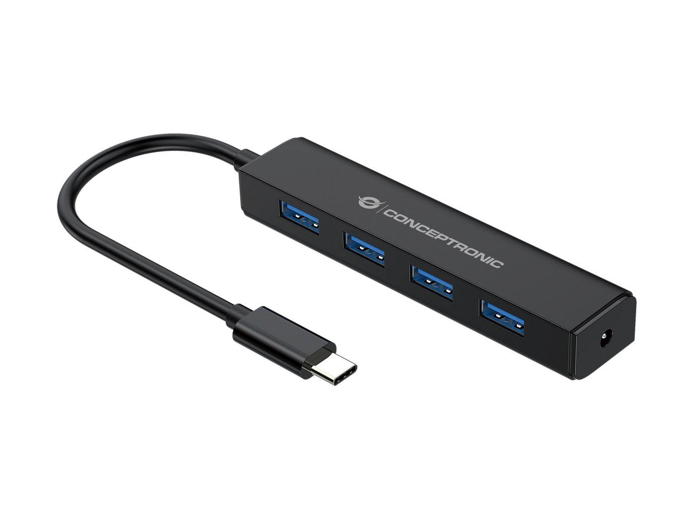 Hub di interfaccia Conceptronic CTC4USB3 USB 3.2 Gen 1 (3.1 Gen 1) Type-C 5000 Mbit/s Nero