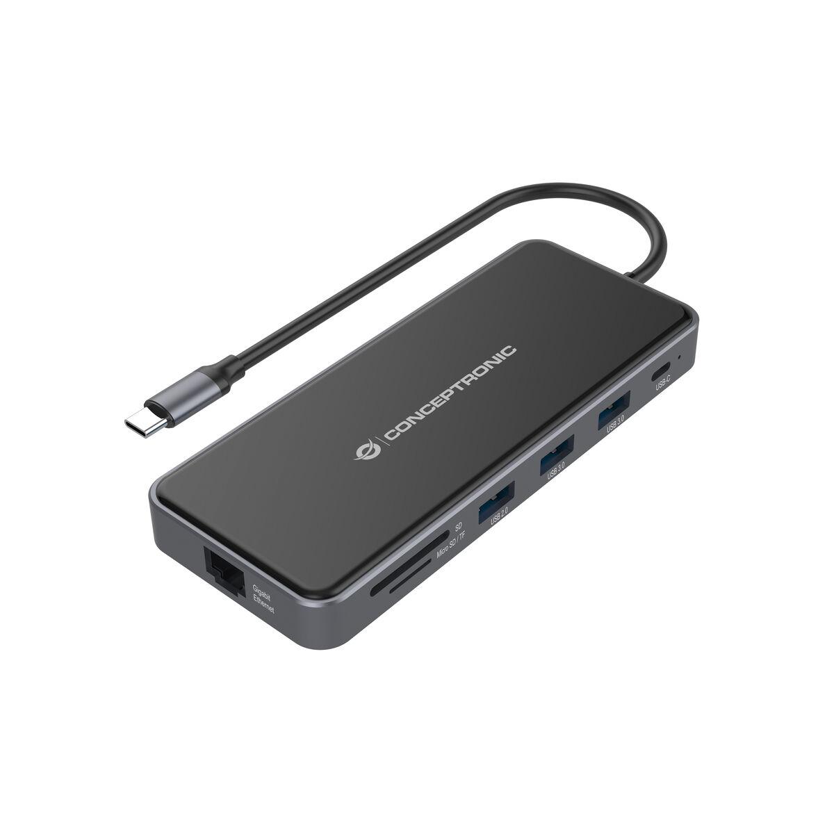Conceptronic DONN15G replicatore di porte e docking station per notebook Cablato USB 3.2 Gen 1 (3.1 Gen 1) Type-C Grigio