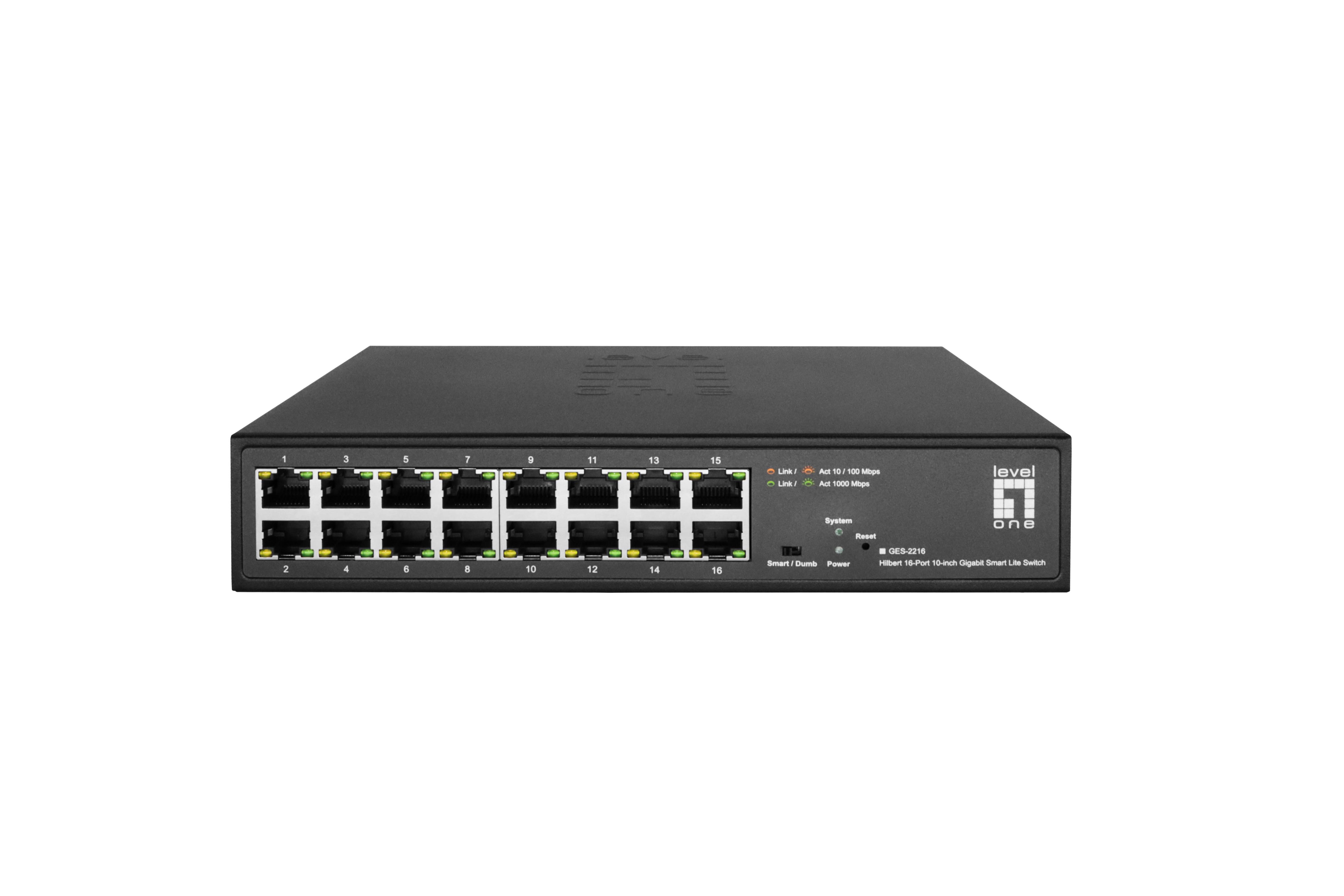 LevelOne GES-2216 switch di rete Gestito L2 Gigabit Ethernet [10/100/1000] Nero (LevelOne Switch 16x GE GES-2216 Hilber)