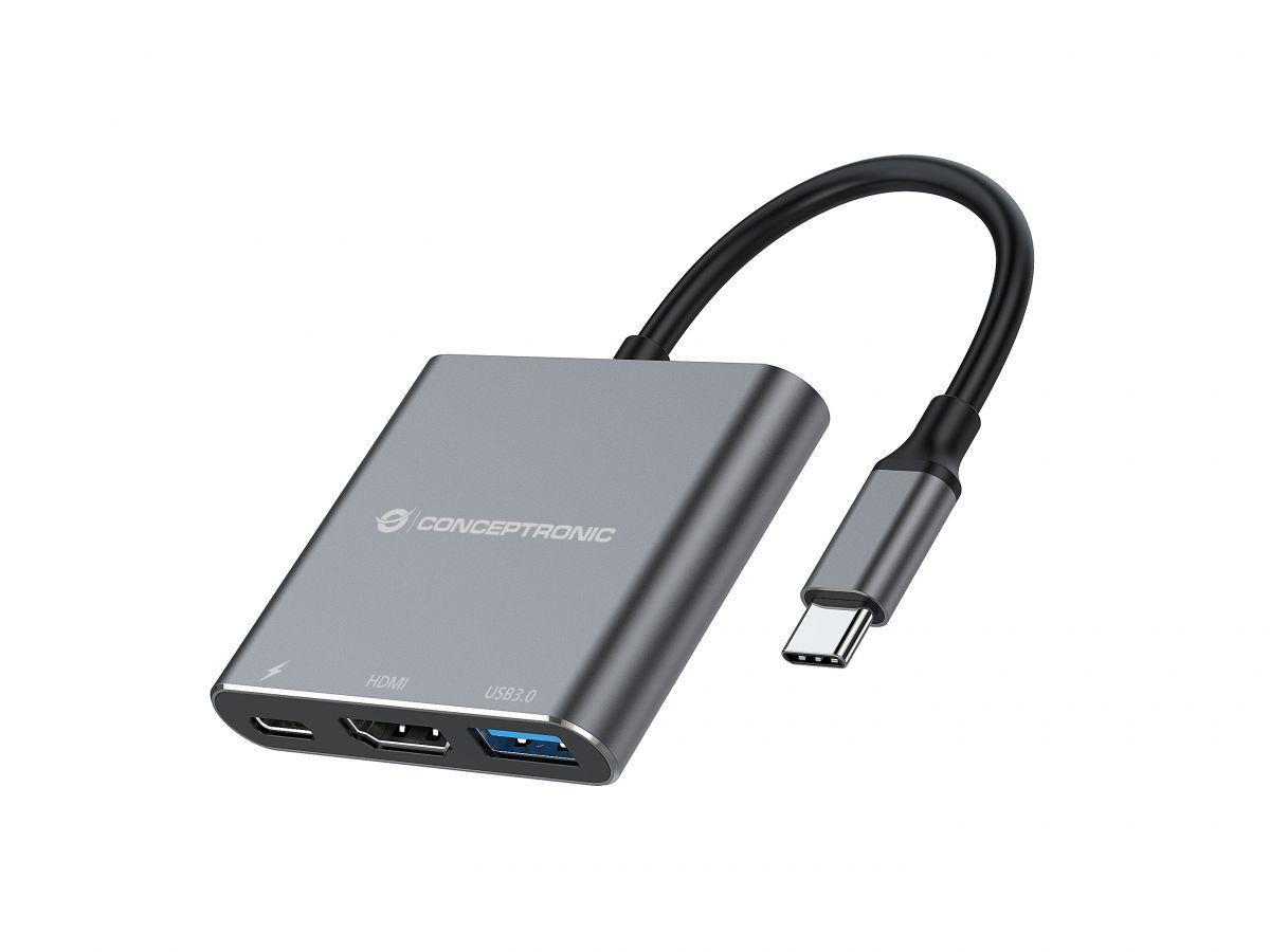 Conceptronic DONN18G replicatore di porte e docking station per laptop Cablato USB 3.2 Gen 1 3.1 Gen 1 Type-C Grigio (Conceptro