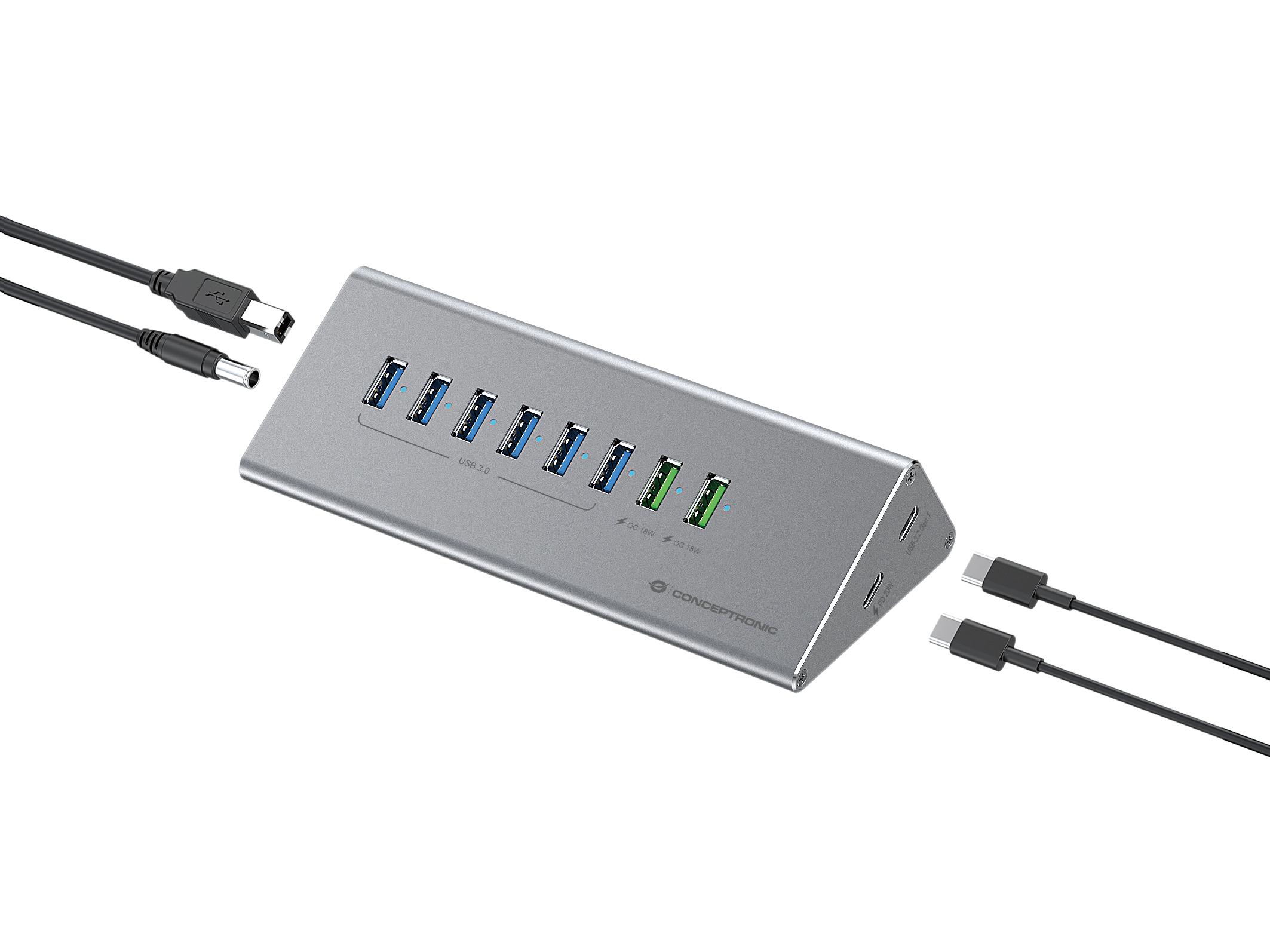 Conceptronic HUBBIES18G hub di interfaccia USB 3.2 Gen 1 (3.1 Gen 1) Type-B 5000 Mbit/s Grigio