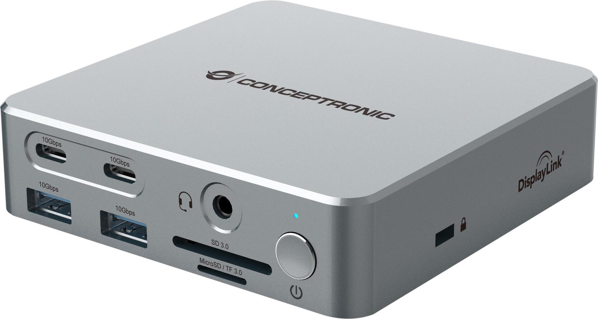Conceptronic DONN25G replicatore di porte e docking station per laptop Cablato USB 3.2 Gen 2 3.1 Gen 2 Type-C Argento (CONCEPTR