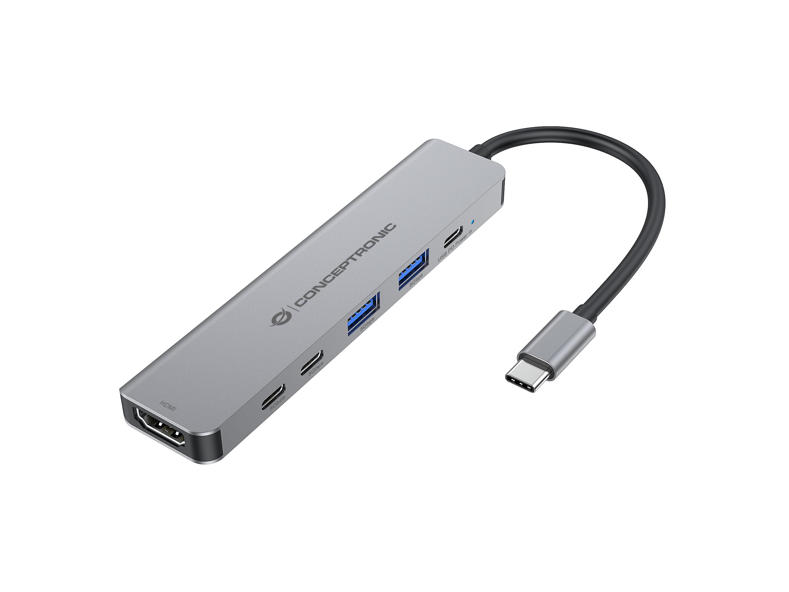 Conceptronic DONN33G replicatore di porte e docking station per laptop Cablato USB 3.2 Gen 1 (3.1 Gen 1) Type-C Argento