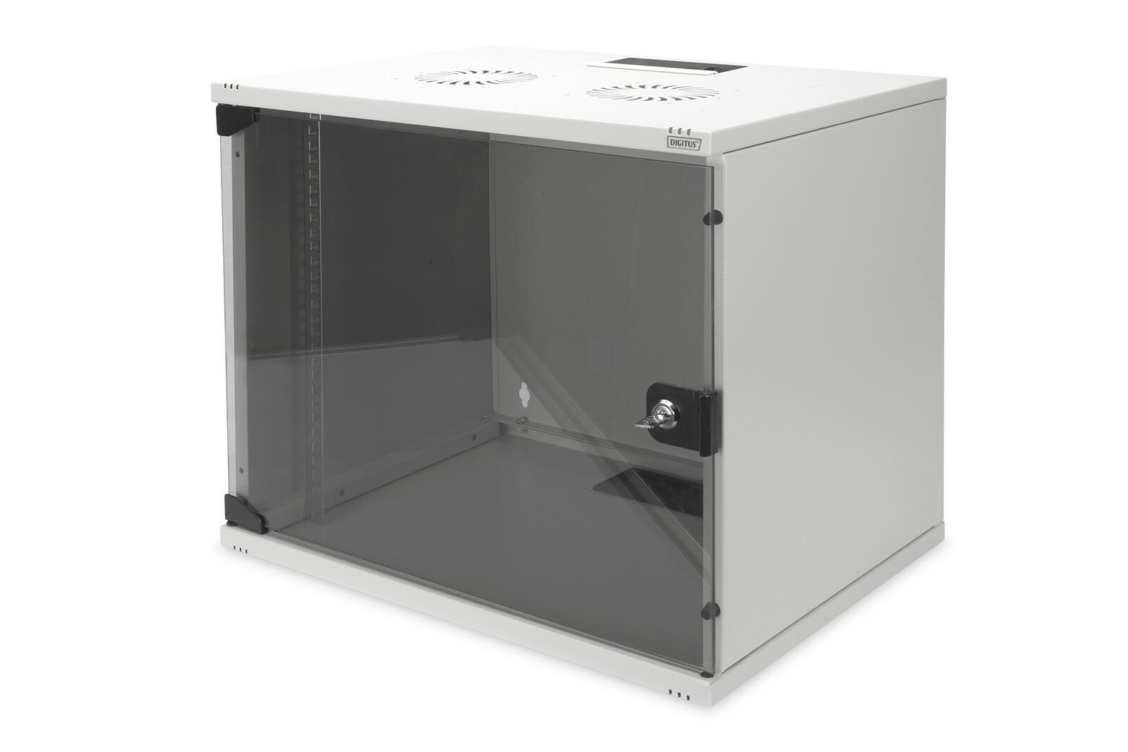 9U wall mounting cabinet - SOHO - unmounted 460x540x400 mm - full glass front door - Grey