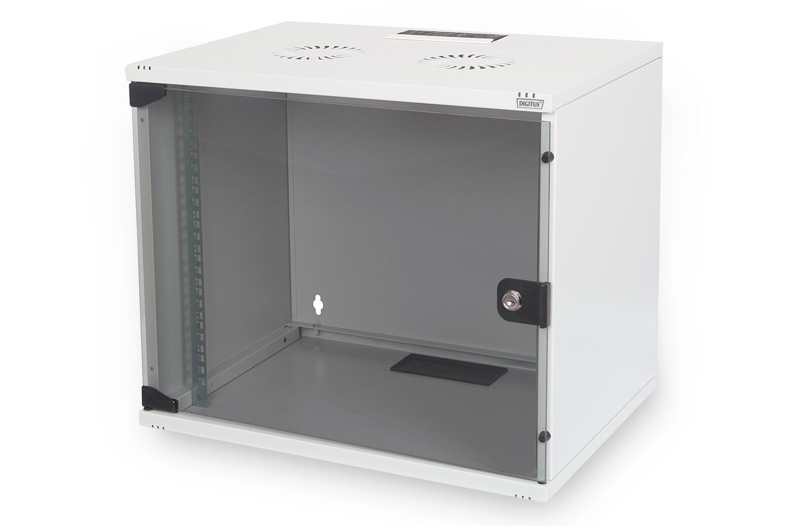 7U wall mounting cabinet - SOHO - unmounted 370x540x400 mm - full glass front door - Grey