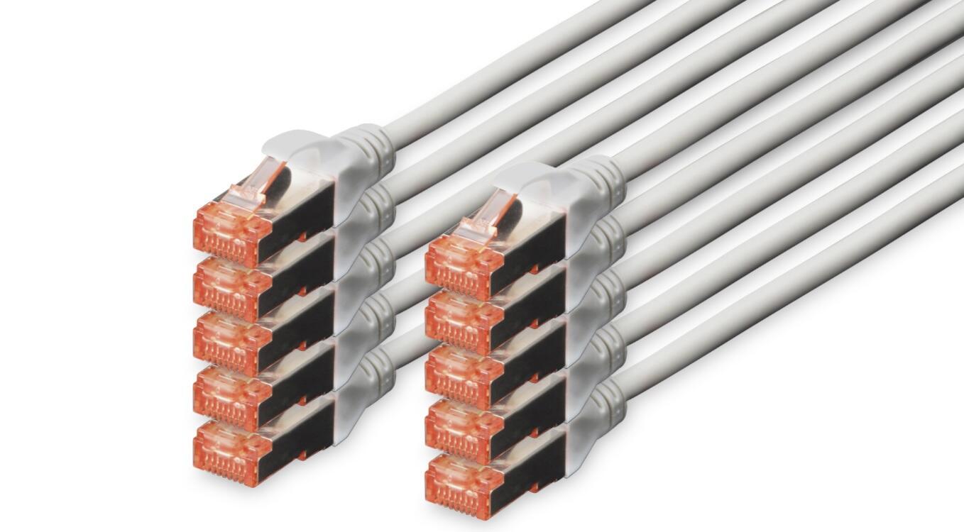 CAT 6 S-FTP patch cord - Cu - LSZH AWG 27/7 - length 3 m - 10 pcs - Grey