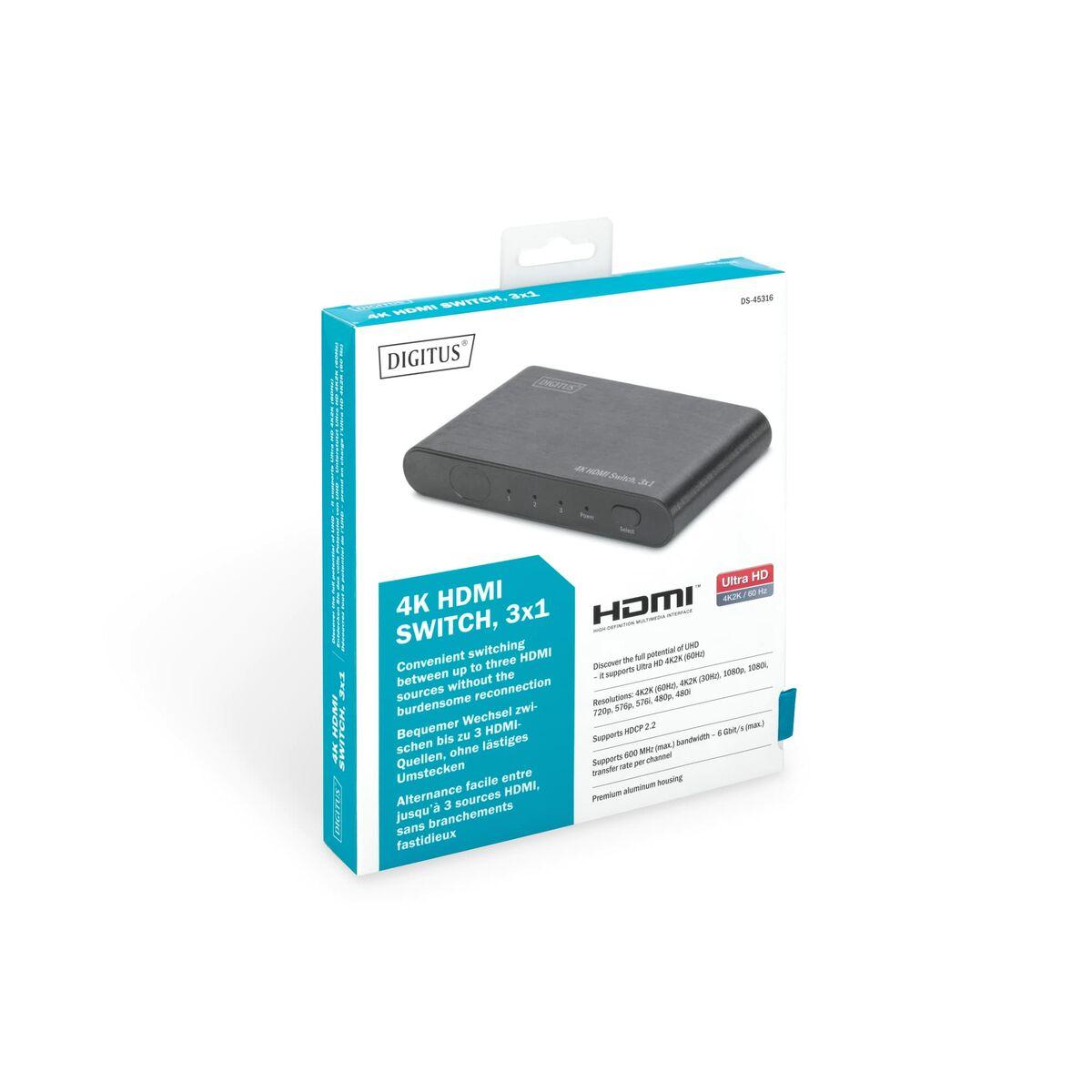 4K Highspeed HDMI 2.0 Switch - 3x1 UHD 4K/2K60Hz - Full 3D - Aluminum housing
