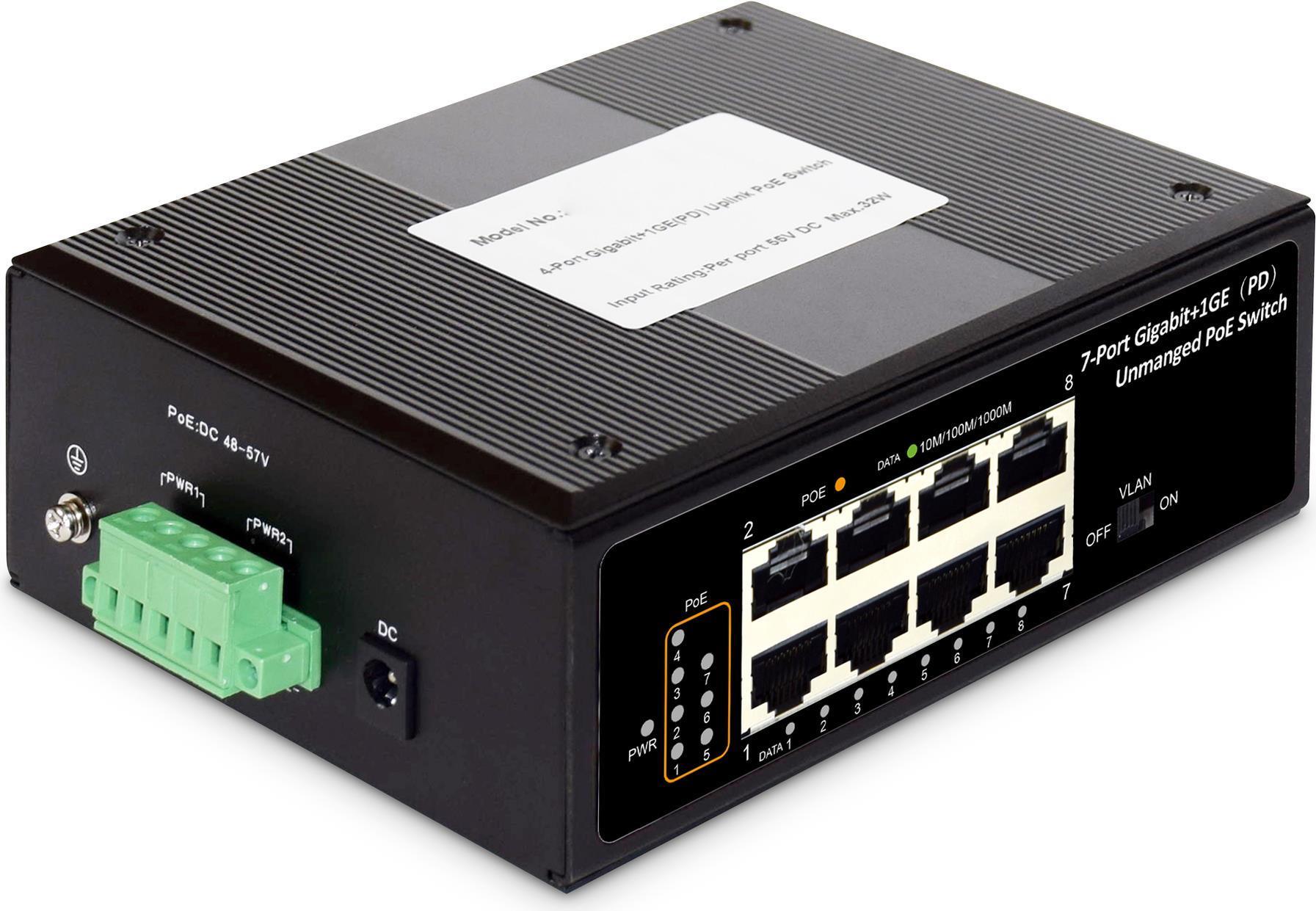 SWITCH INDUSTRIALE 7 PORTE GIGABIT POE + UNA PORTA PD