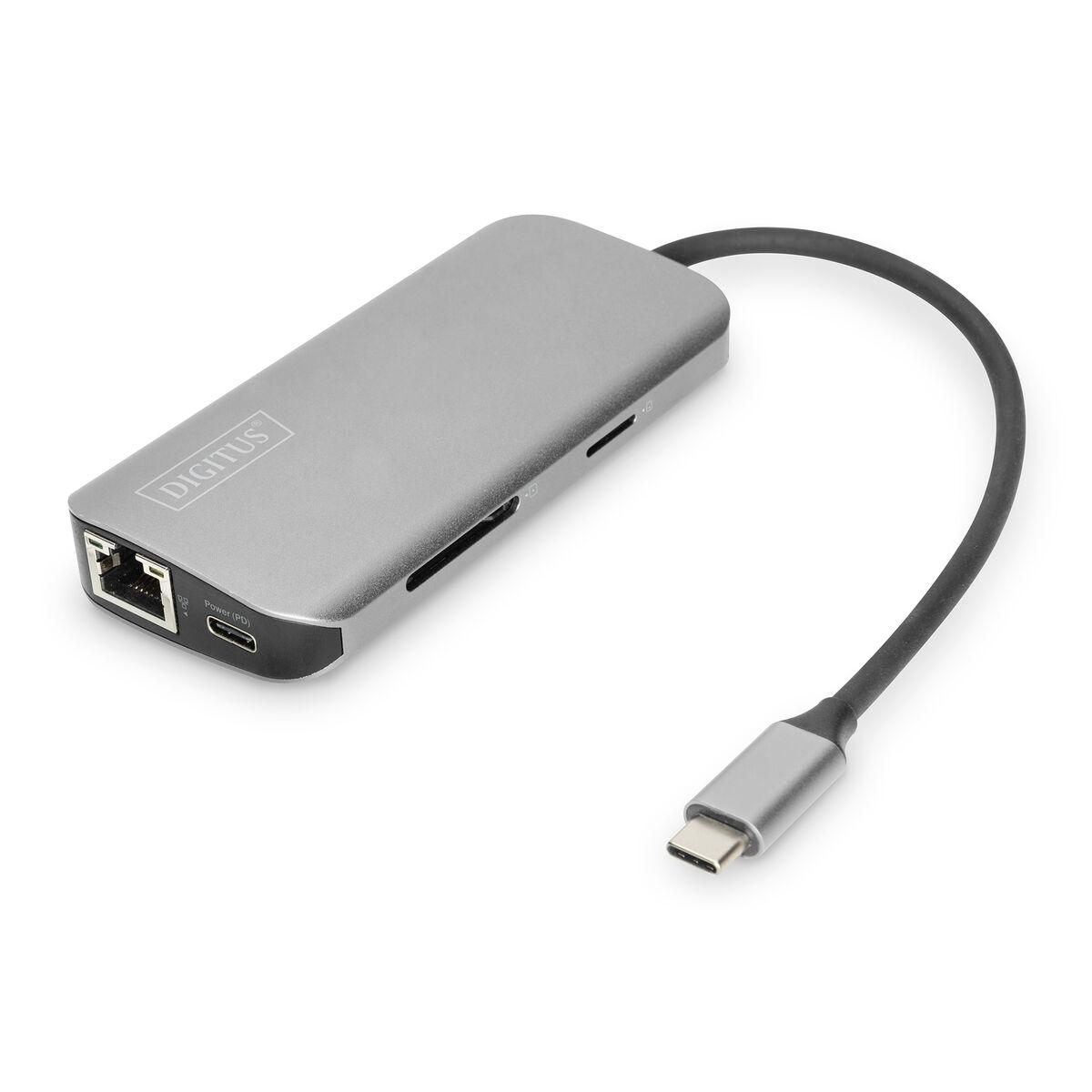 8-Port USB-C Dock - 2xUSB3.0 - 1xRJ45 - 2xHDMI - 1xPD - 1xMicro SD - 1xSD - Grey