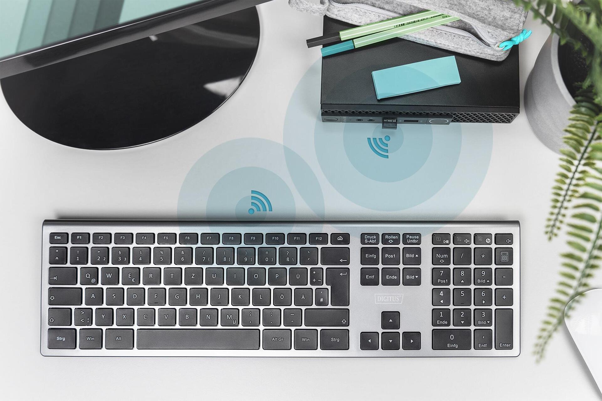 Tastiera ultrasottile DIGITUS wireless 2,4 GHz, QWERTZ, ABS, grigia