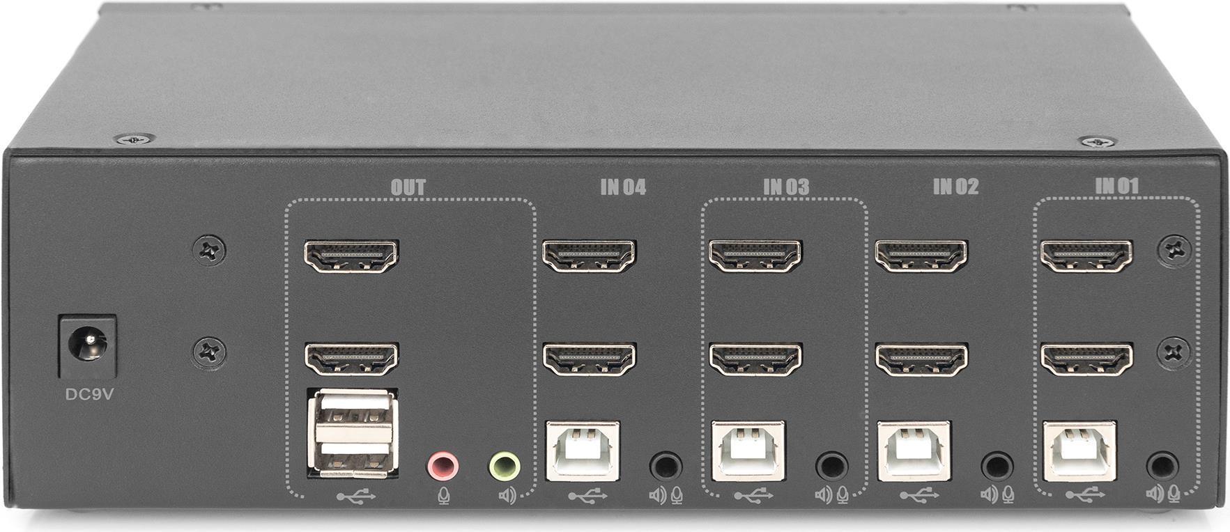 KVM Switch, 4 Porte per un monitor 4K, tastiera e mouse, con due video HDMI