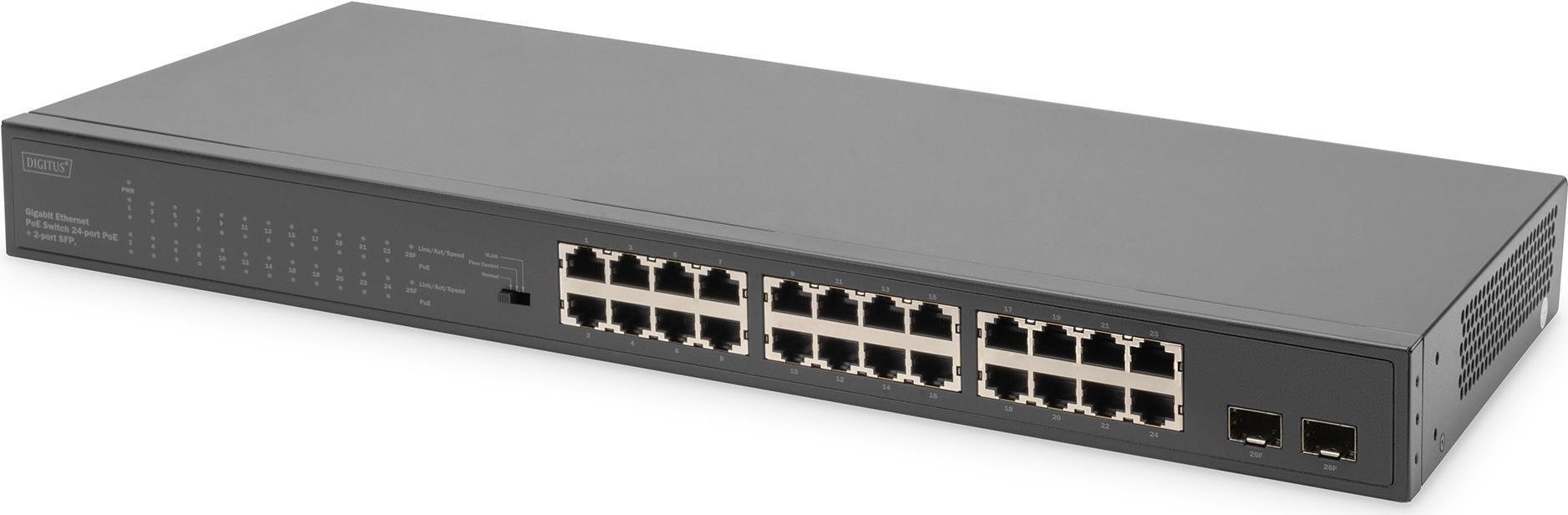Switch Gigabit Ethernet PoE 24-porte PoE + 2-port SFP, 370W PoE budget