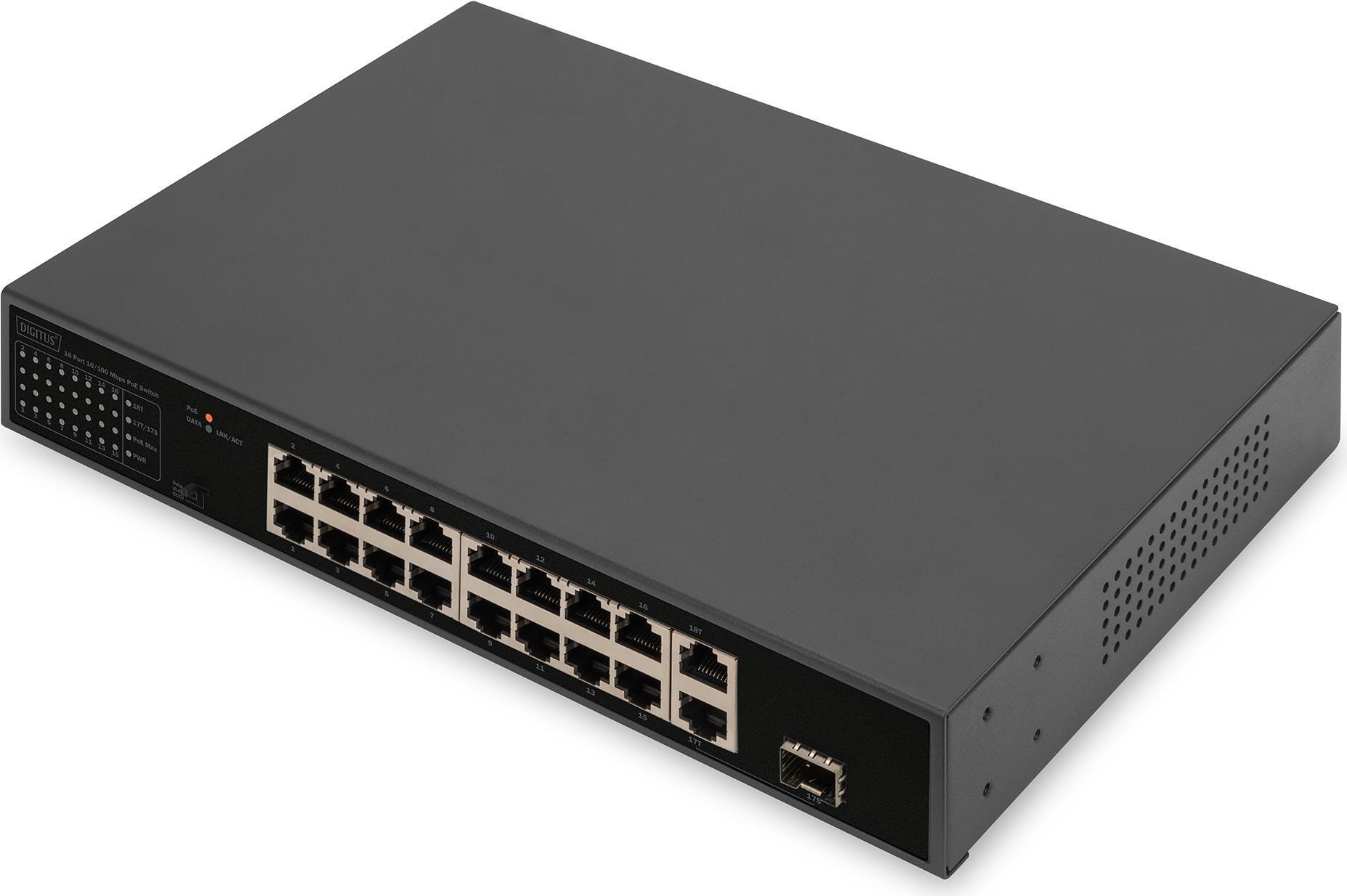 Switch 16 Porte FE PoE 2 GE Uplinks (RJ45 / SFP)