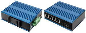 DIGITUS Switch PoE di rete Fast Ethernet a 4 porte, industriale, non gestito, 1 collegamento SFP