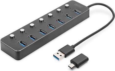 Digitus Hub USB 3.0 7 porte attivabile alloggiamento in alluminio (USB3.0 HUB 7-PORT SWITCH ALU - ALU CASE INKL. 5V/2A POWECABL