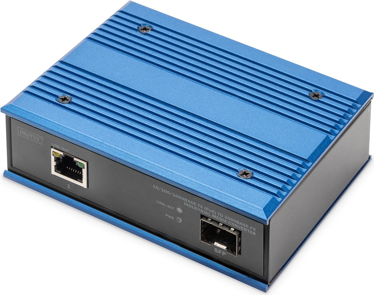 Convertitore multimediale DIGITUS PoE SFP da 10/100/1000Base-TX a 1000Base-FX
