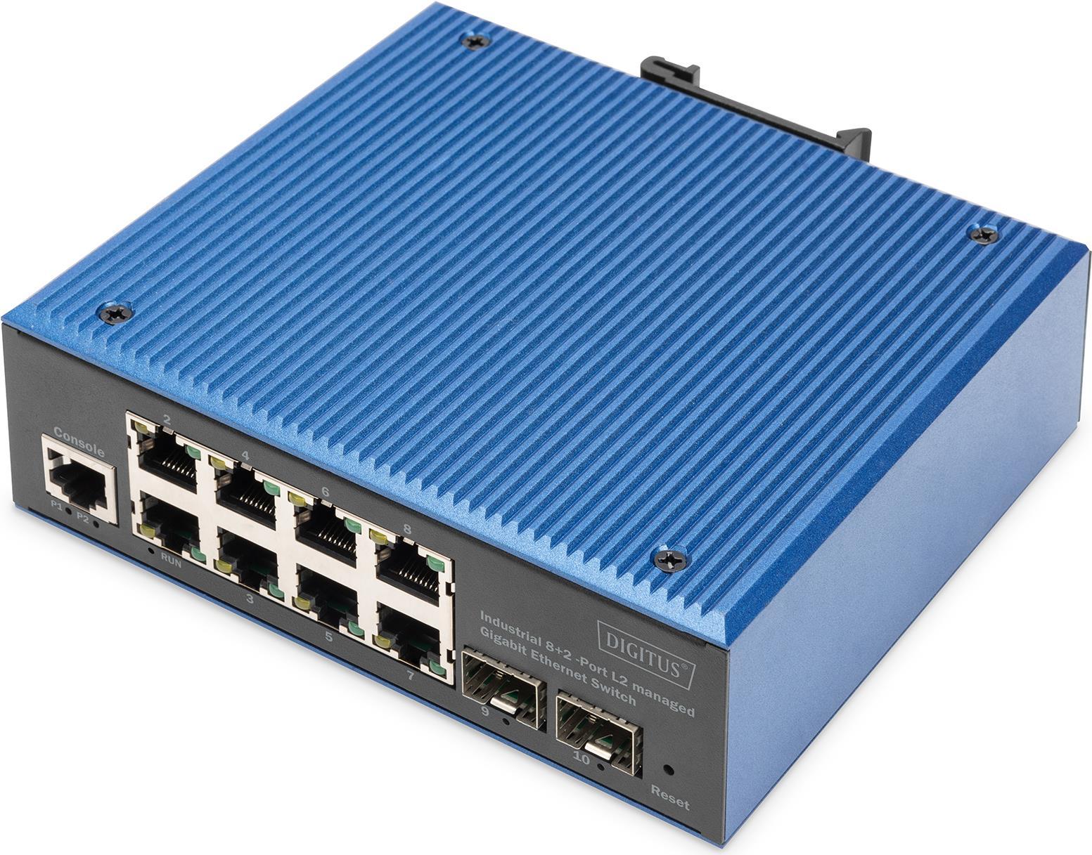 Digitus Switch industriale Gigabit Ethernet a 8+2 porte gestito L2 (INDUST 8+2-PORT L2 MAN E SWITCH - L2MANAG 8X GE RJ452 SFP P