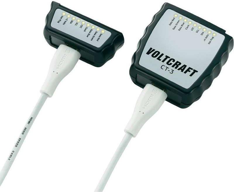 Voltcraft CT-3 Tester per cavi HDMI, tester per cavi adatto per il cavo HDMI di tipo A, HDMI 1.0, 1.1, 1.2 (CT-3)