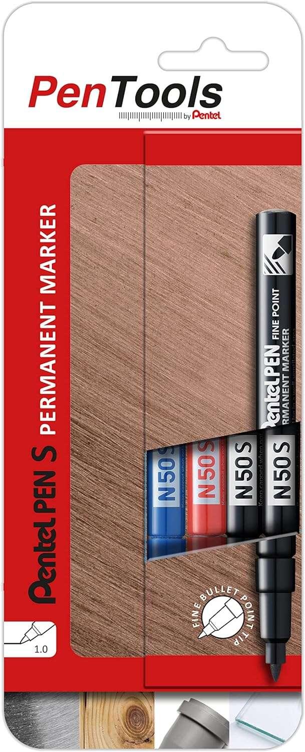 Pentel PenTools Confezione da 4 pennarelli permanenti industriali Pentel Pen N50S - Punta conica resistente e durevole - Corsa