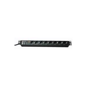 19 pollici 2m 8x Schuko H05VV-F 3G 1,50mm2, 2 m, 8 prese CA, alluminio, nero, nero