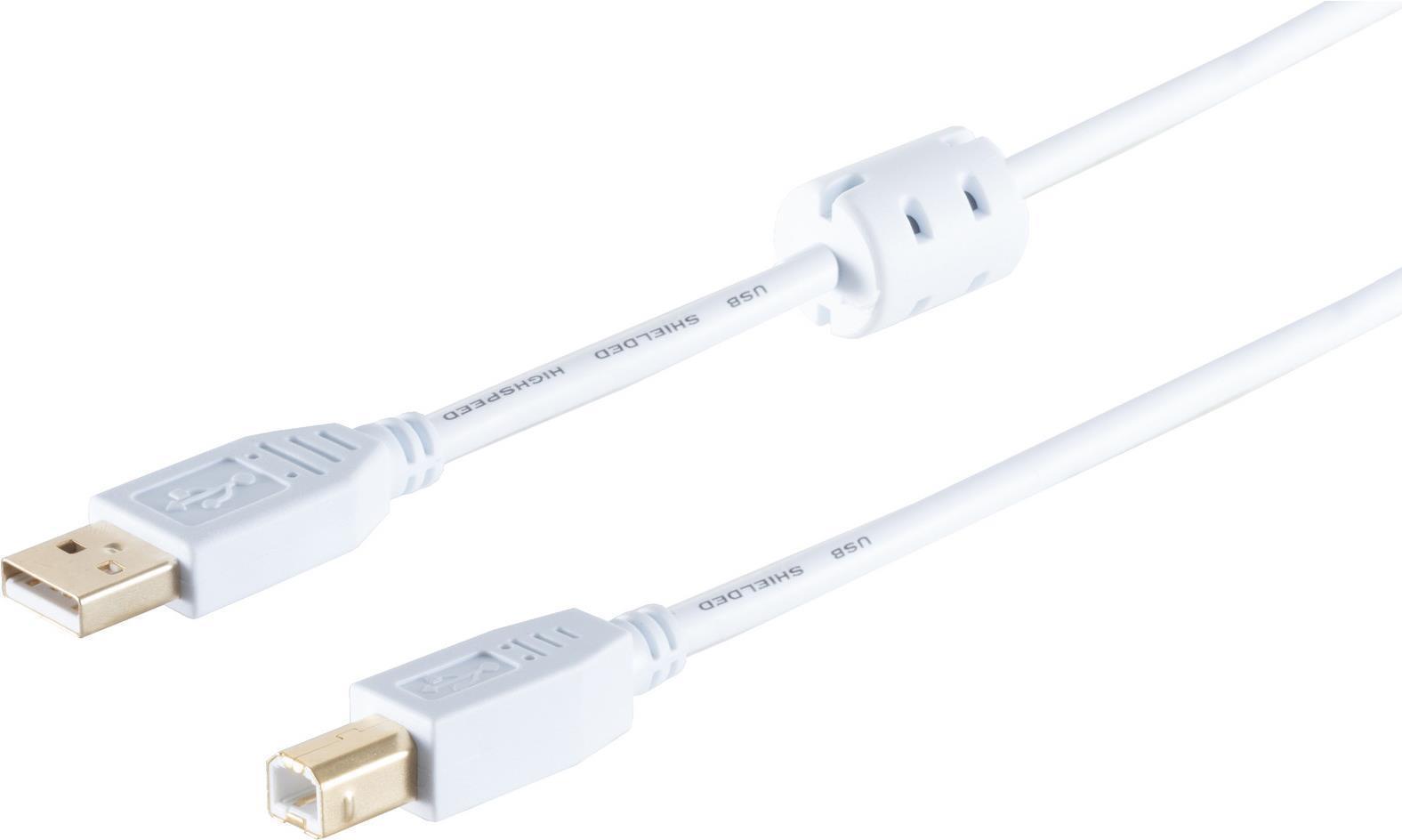 Massima connettività S/CONN Cavo USB High Speed 2.0 con ferrite connettore A/B contatti placcati oro USB 2.0 bianco 30 m (7702