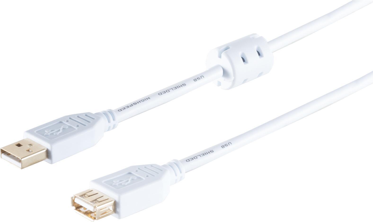 Massima connettività S/CONN Prolunga USB High Speed 2.0 con ferrite A maschio-A femmina contatti placcati oro USB 2.0 bianco 1