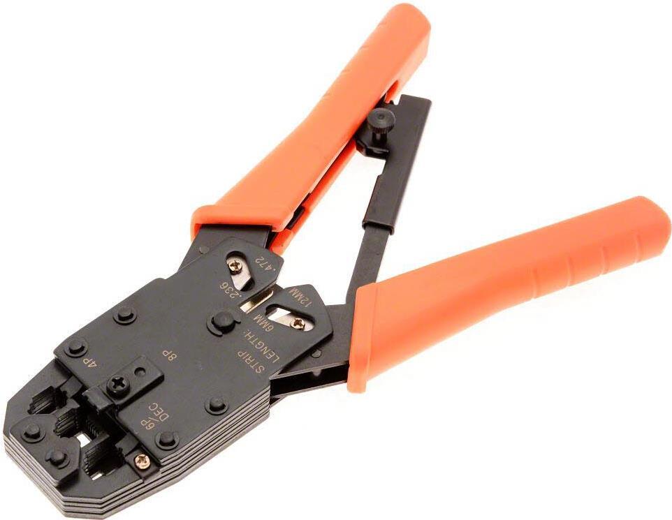 Pinza a crimpare Helos per connettori RJ12/RJ45 o 4P/6P/6PDEC/8P, con cricchetto