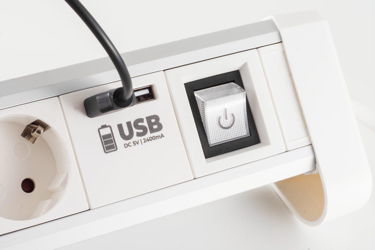 Tablepowersocket white 4-way with USB