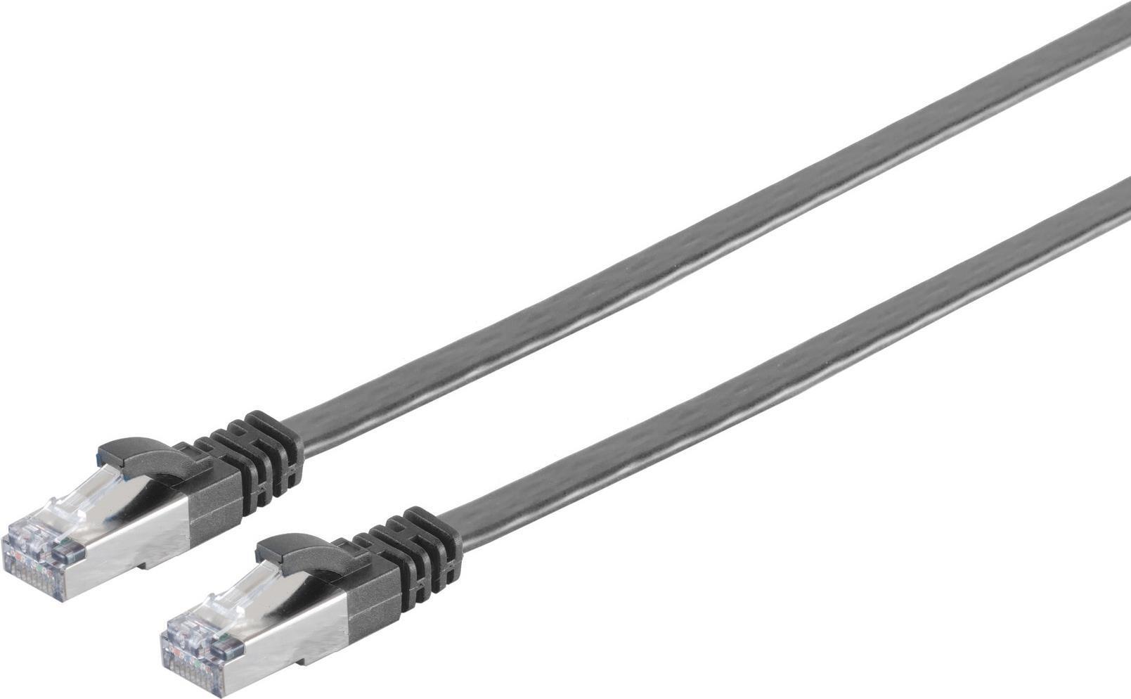 Cavo di rete S/Connettività RJ45 Cavo Patch Cavo piatto, Flat U/FTP M.CAT.7 Cavo grezzo, slim, nero, 0,25 m (75511-SL0.25s))