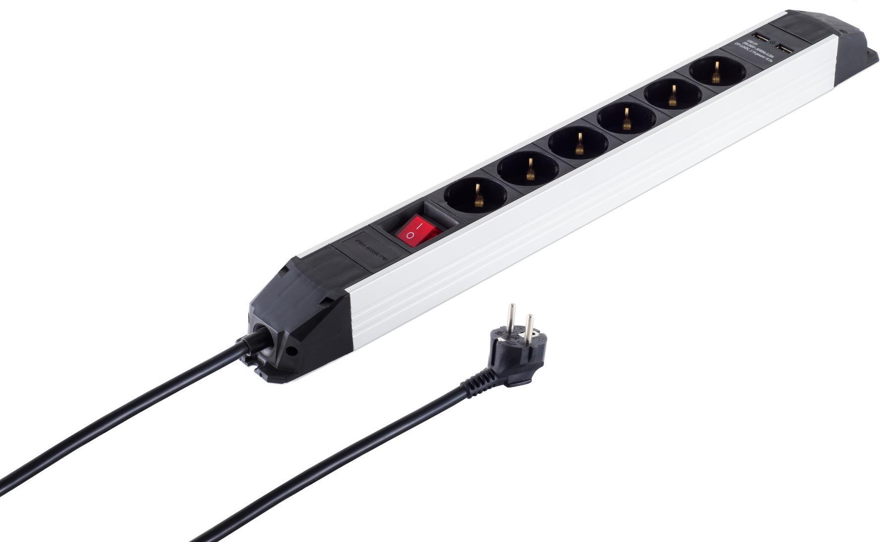 Striscia di presa in alluminio S/Connettività 6 volte presa USB (09-20265)