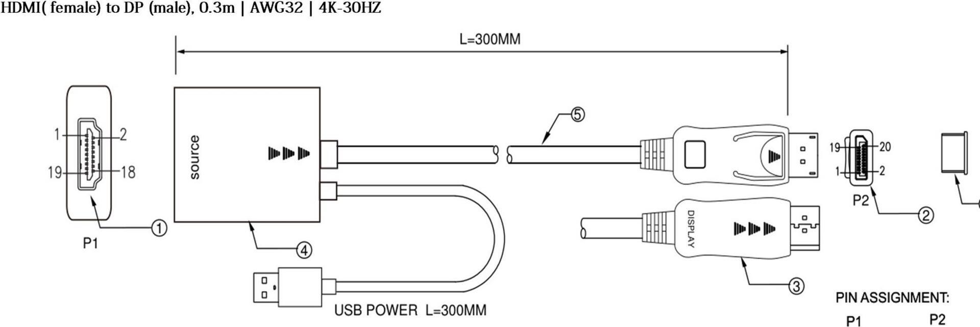 Adattatore di connettività massima S/CONN Adattatore HDMI-A connettore Displayport 4K 30 cm (10-01011)
