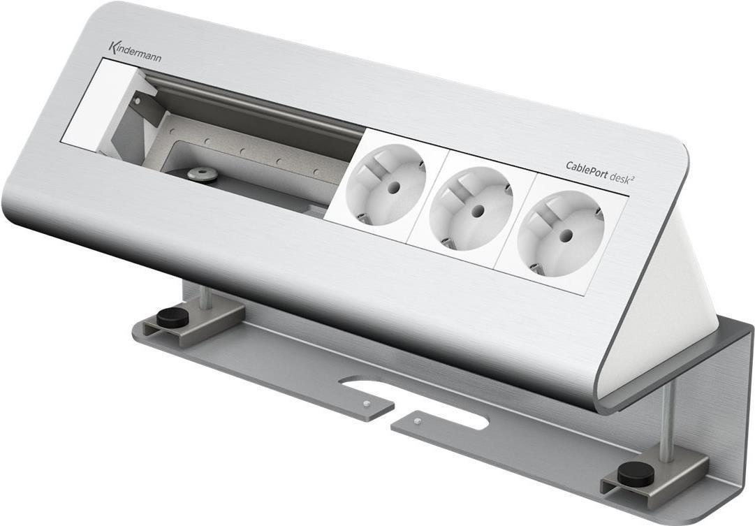 Kindermann Cableport Deskport 6 -fold - Socket Housing - Surface Mountable - Forta di tensione x 3 - Anodizzato in alluminio (7