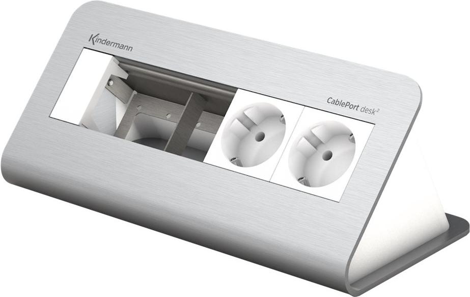 Kindermann Cableport Deskport ² 80 4 -fold - Alloggiamento socket - Surface Mountable - Tensione di tensione X 2 - Anodizzato