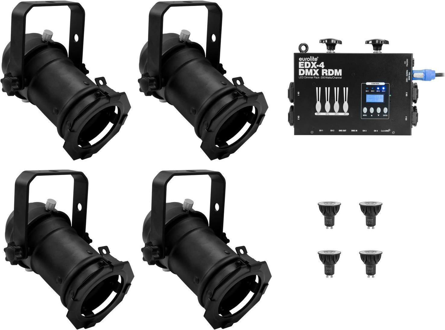 EUROLITE Set 4x PAR-16 spot sw dim2warm pacchetto dimmer LED EDX-4 DMX RDM (20000694)