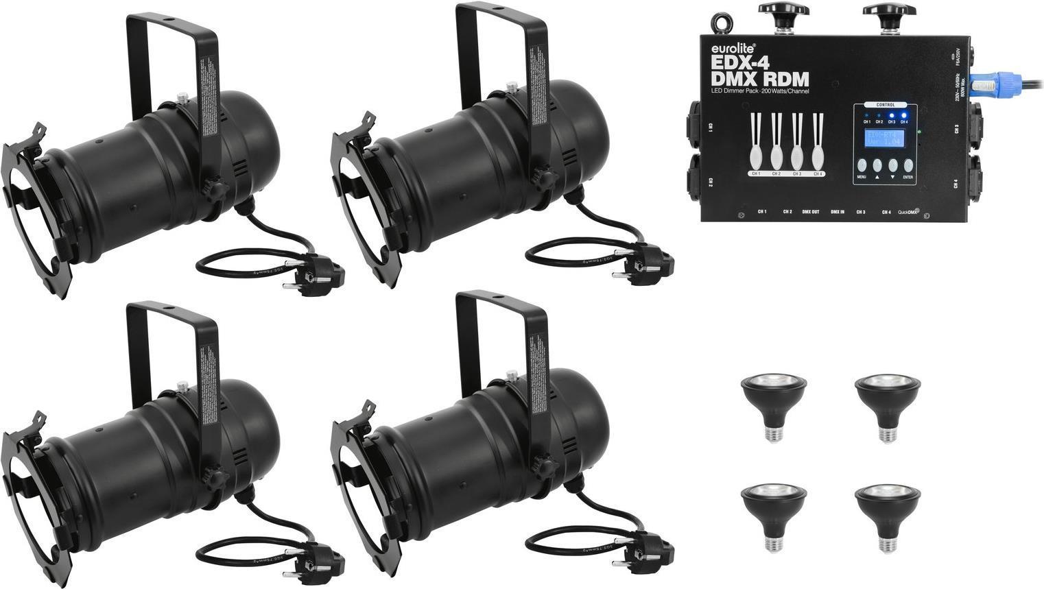 EUROLITE Set 4x PAR-30 spot sw dim2warm pacchetto dimmer LED EDX-4 DMX RDM (20000696)