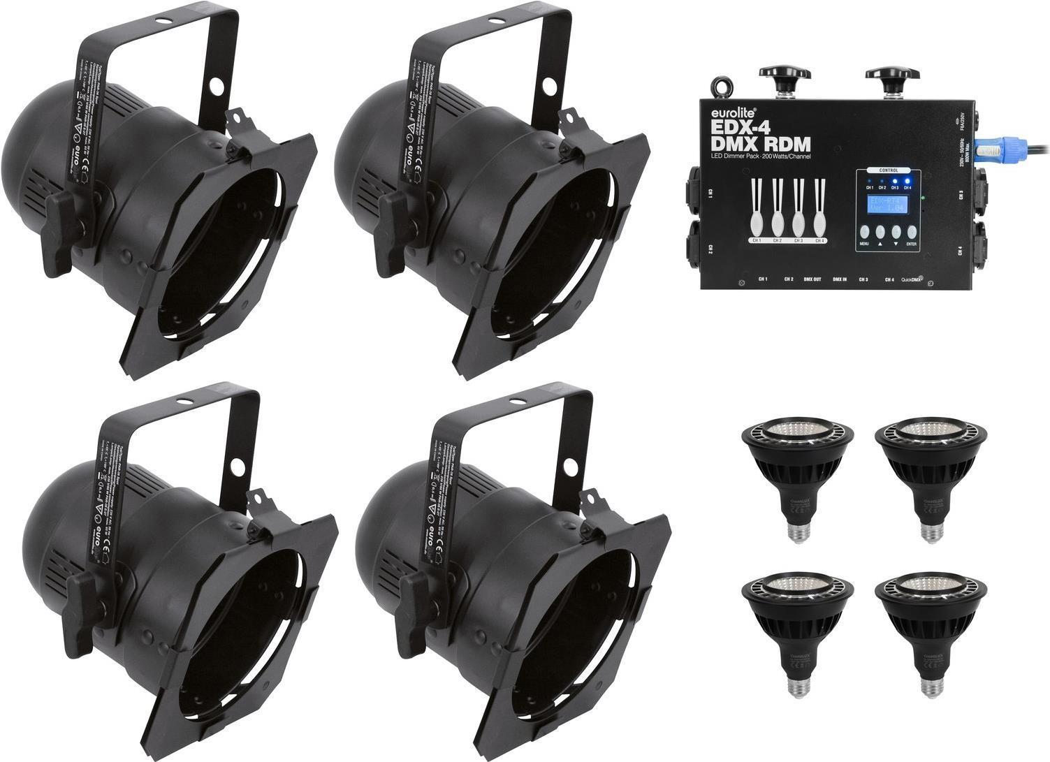 EUROLITE Set 4x PAR-38 Spot sw dim2warm pacchetto dimmer LED EDX-4 DMX RDM (20000697)