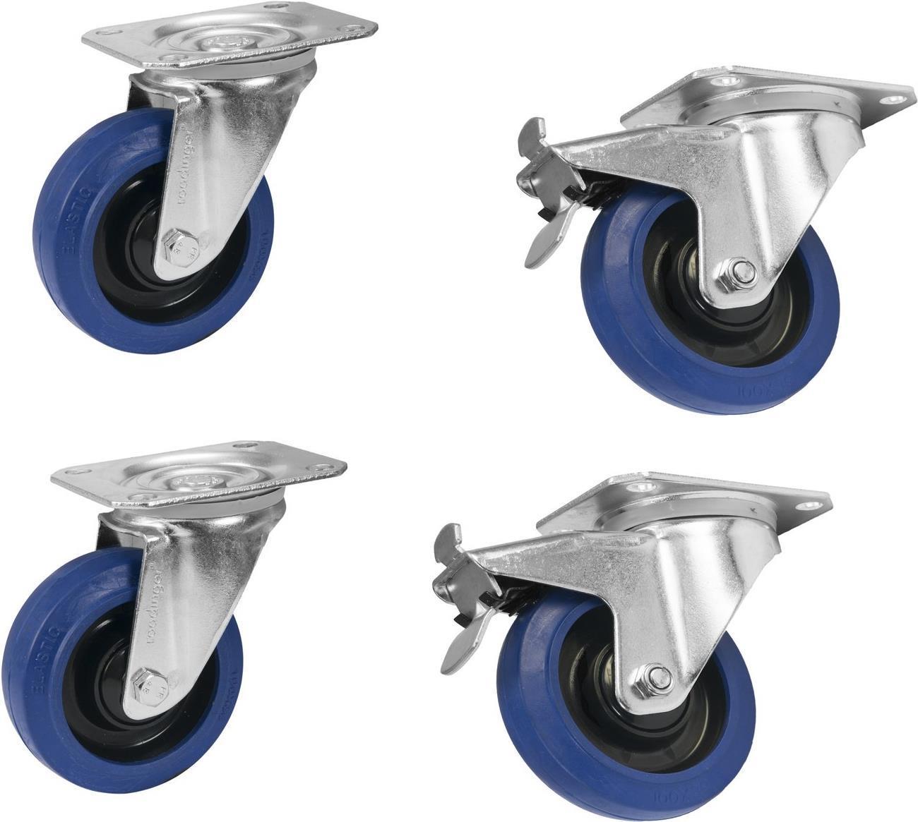 ROADINGER set di ruote piroettanti 100mm blu 2x RD-100 2x RD-100B con freno (20000700)