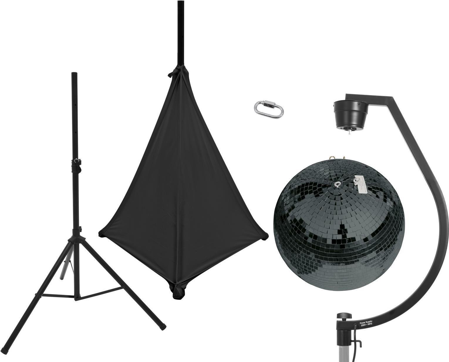 EUROLITE set sfera a specchi 50 cm nera con treppiede e vela nera (20000709)