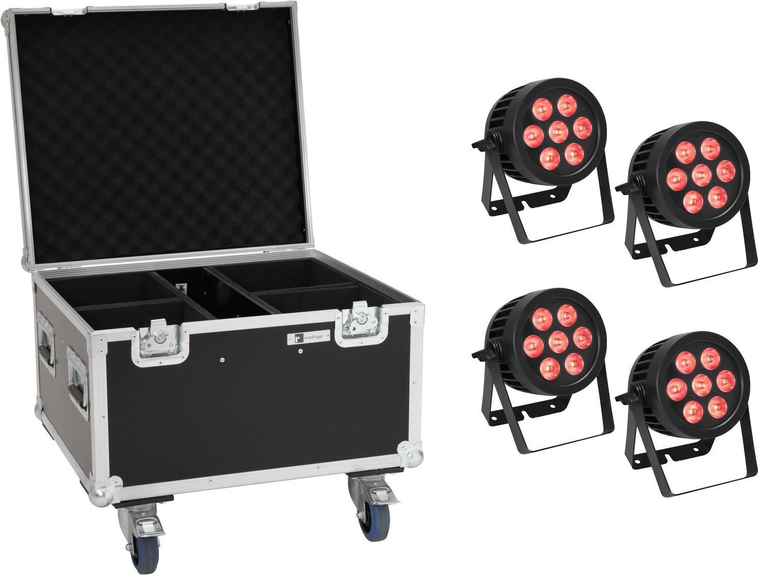 EUROLITE Set 4x LED IP PAR 7x8W QCL Spot Custodia con ruote (20000877)