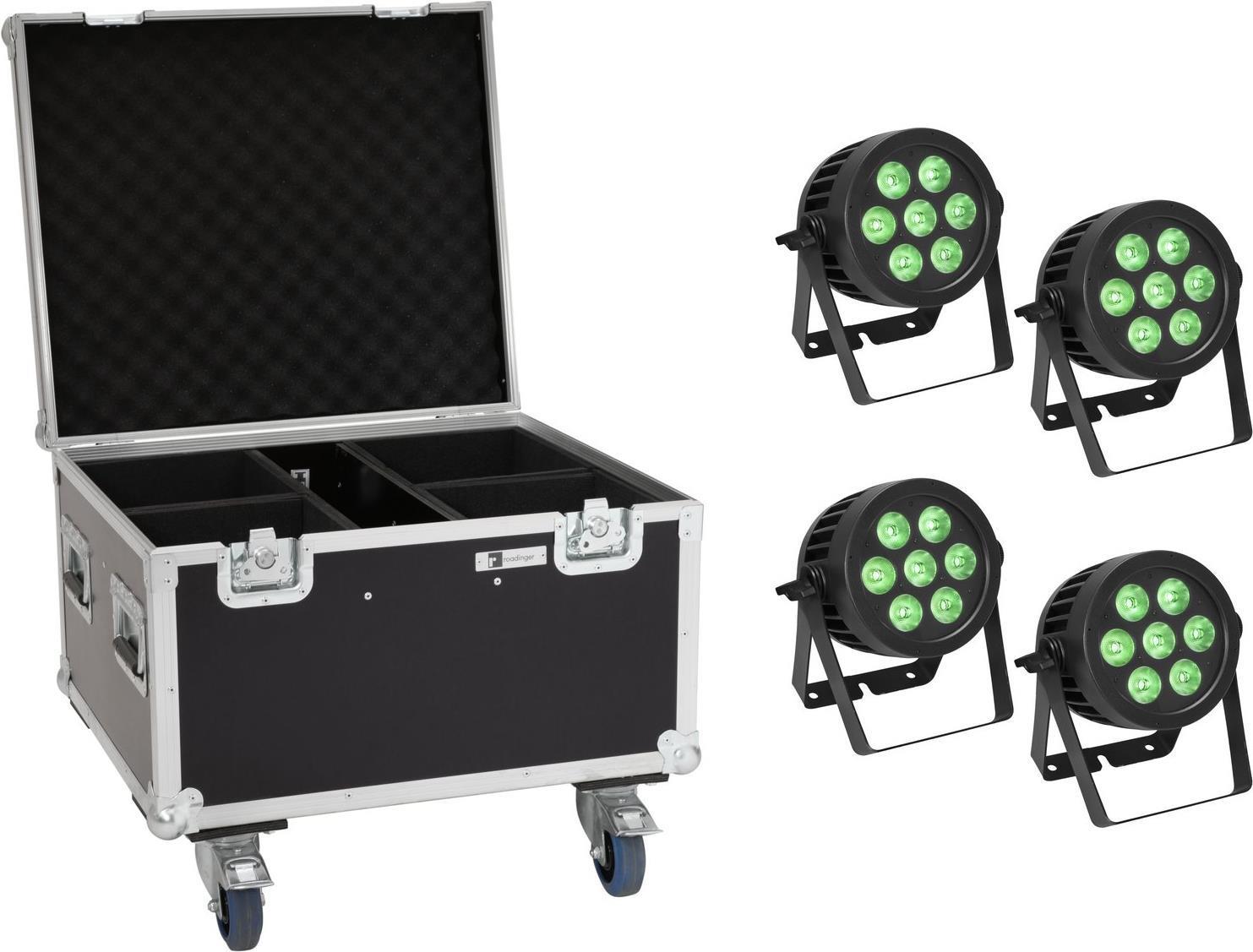 EUROLITE Set 4x LED IP PAR 7x9W SCL Spot Custodia con ruote (20000878)