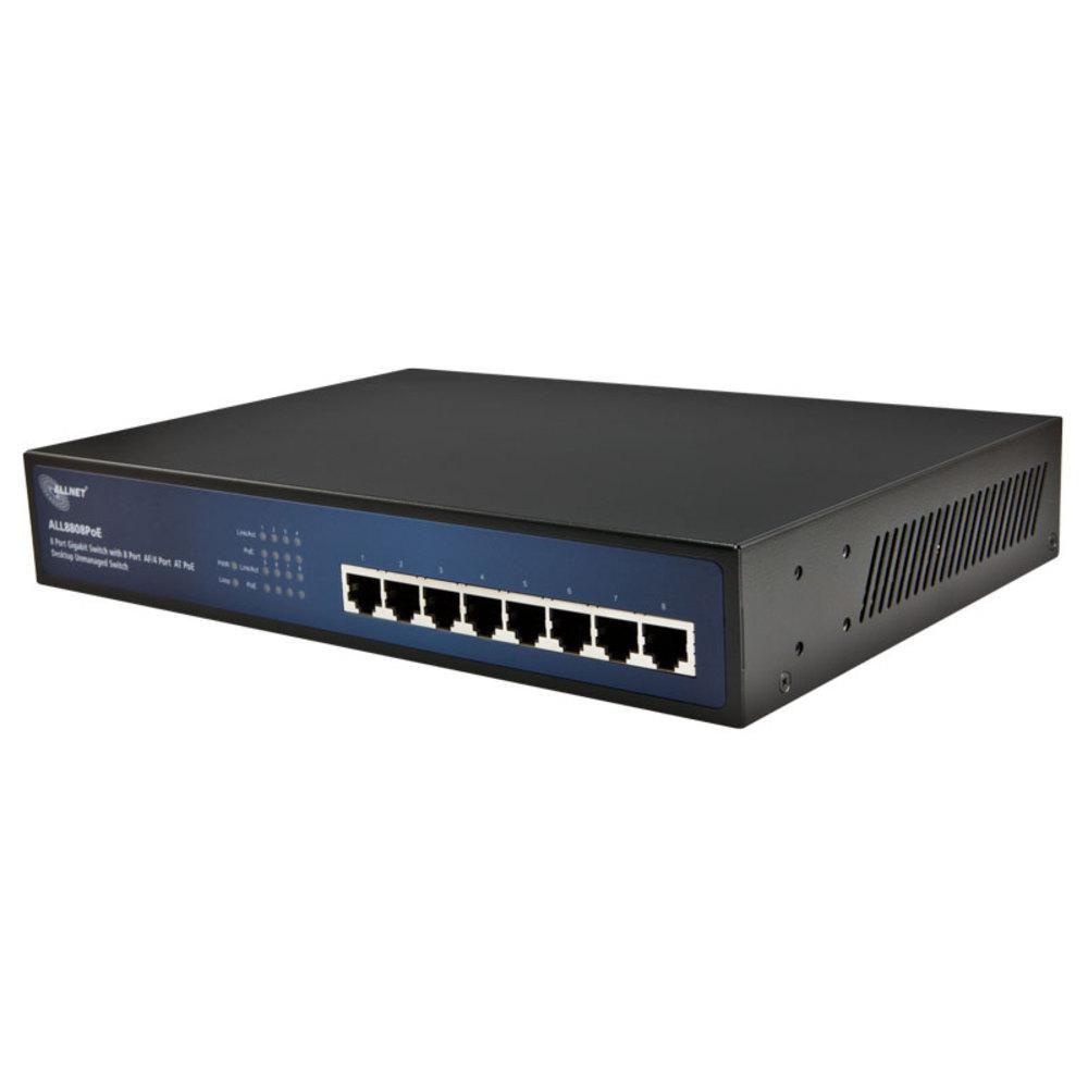 ALL8808POE / 8 Port Desktop Gigabit PoE Switch, wahlweise 8x IEEE802.3af (max. 16,25W pro Port) oder 4x IEEE802.3at (max. 30W p