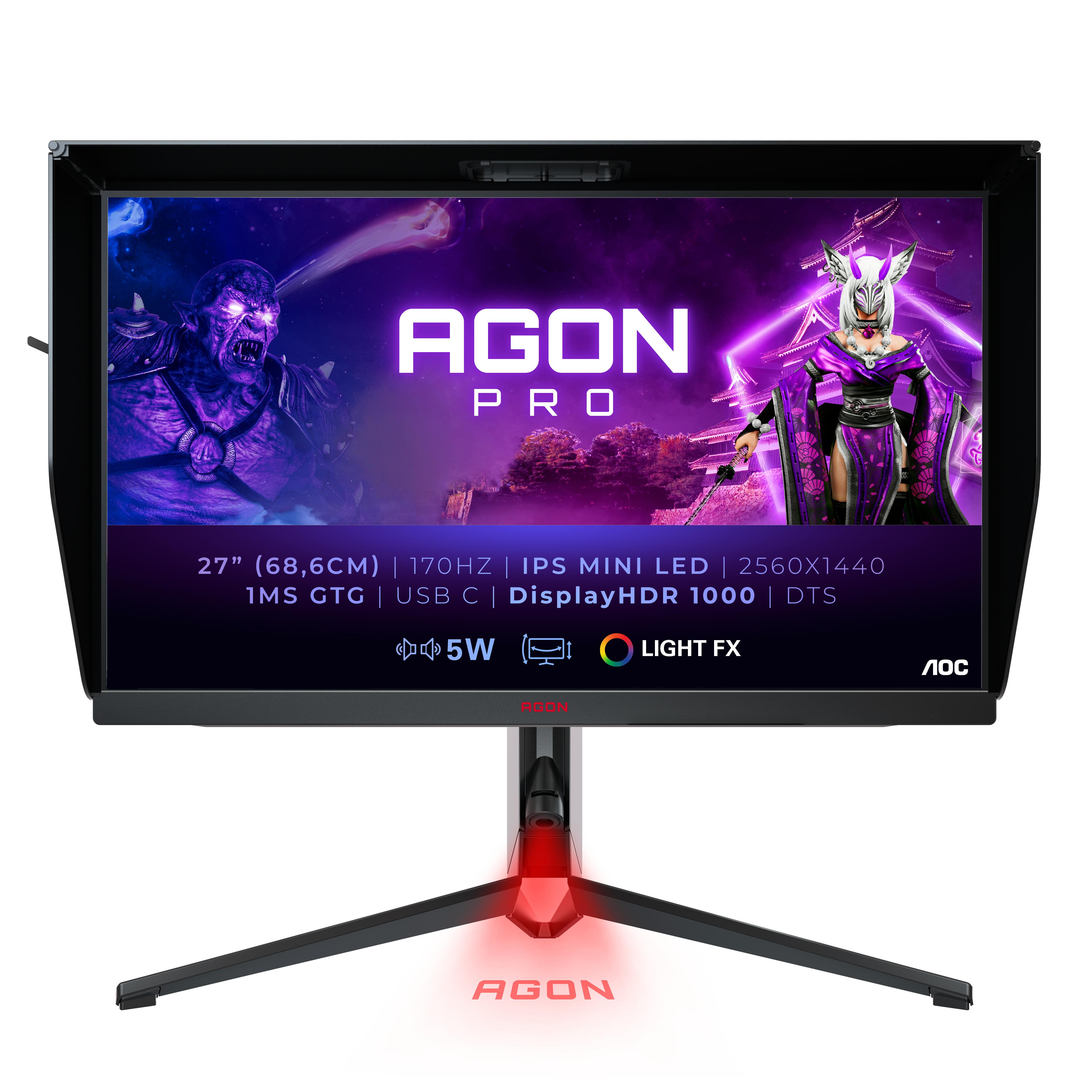 Monitor,AOC,27,16:9,miniLed,2560x1440,600cd,1000:1,80M:1,4x USB 3.21x USB-C (DP Alt),.0x D-SUB,.0x DVI,2 x 2.0x HDMI,1 x 1.4Dis