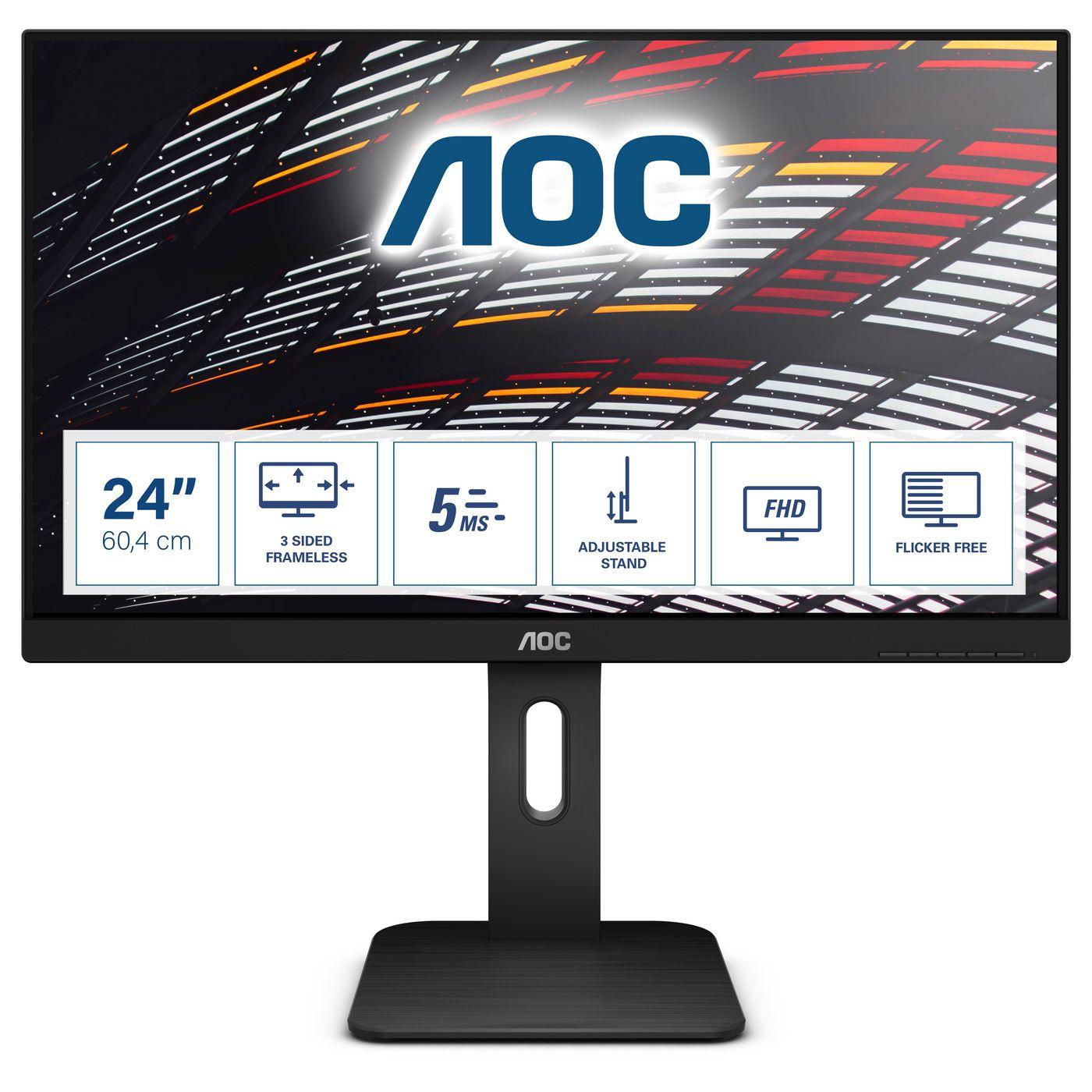 MONITOR AOC LED 23.8" Wide 24P1 IPS 1920x1080 5ms 250cd/mq 50.000.0001 2x2W MM Reg. in H PIVOT VGA DVI HDMI DP USB