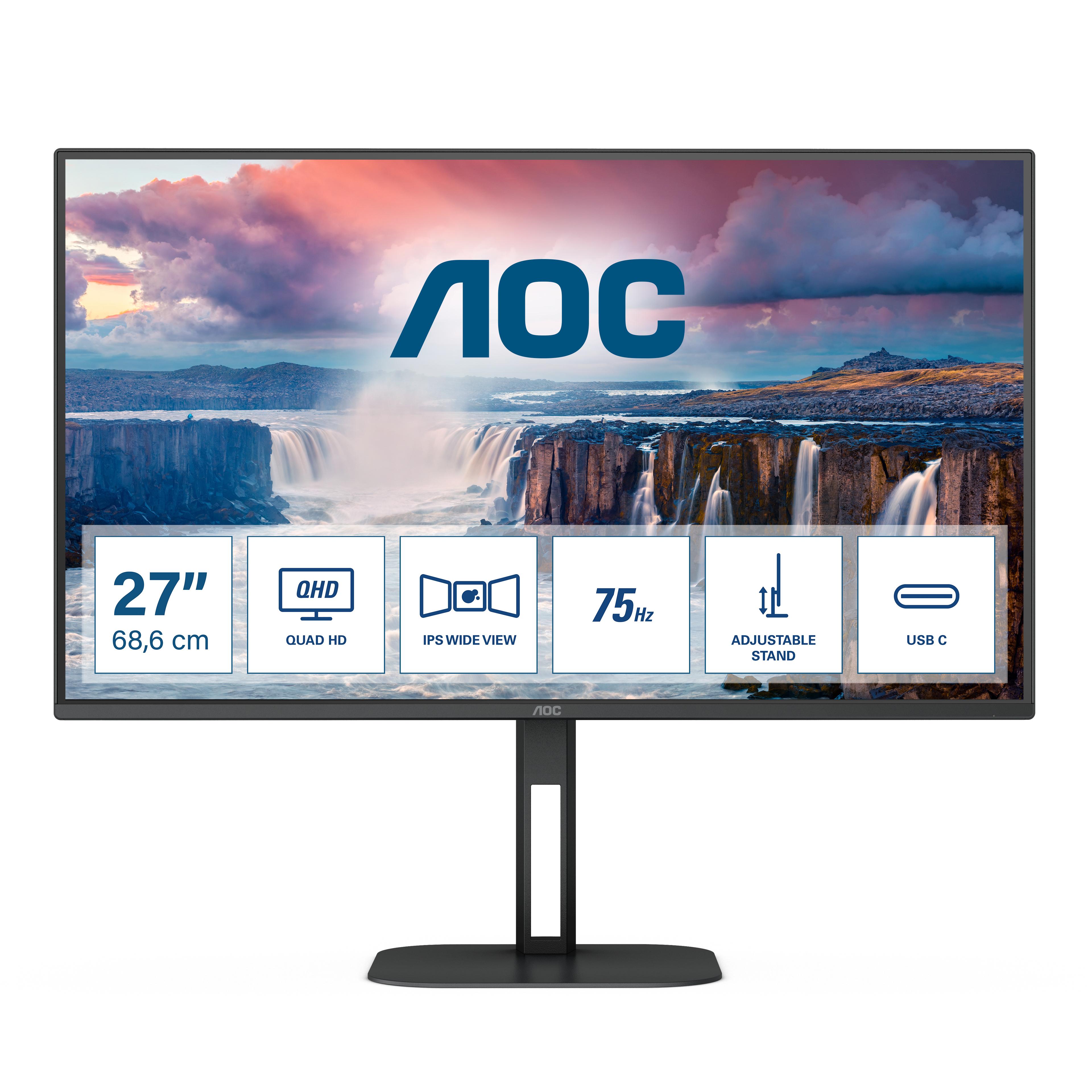 MONITOR AOC LED 27'' Wide Q27V5C/BK IPS 2560x1440 4ms 300cd/mq 1.000:1 (20.000.000:1) 2x3W MM Reg.H PIVOT HDMI DP USB-C docking