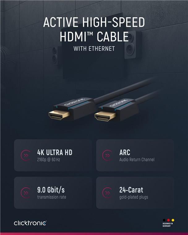 Clicktronic 39085 HDMI Cavo 20 M HDMI Tipo A (standard) nero (39085)